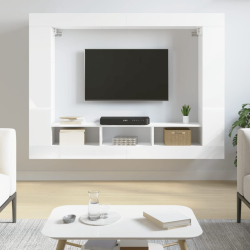 Szafka pod telewizor, biała, wysoki połysk, 152x22x113 cm