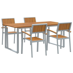 Zestaw do jedzenia w ogrodzie 5 elementów Szary aluminium i lite drewno akacjowe