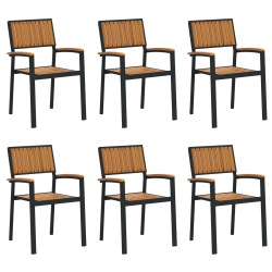 Stacking Garden Chairs 6 sztuk Czarny Stal i Drewno Akacja