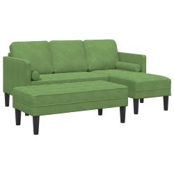 Sofa ogrodowa z ławką i poduszkami w kształcie L świetnego zielonego aksamitu, Sofa 3-osobowa z leżanką w kształcie L jasnego zielonego 160 cm aksamit