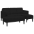 Sofa ogrodowa z ławką i poduszkami w kształcie L z czarnego weluru, Sofa 3-osobowa z leżanką w kształcie L z czarnego weluru 160 cm, Ławka czarna 113x