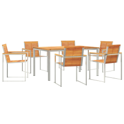 7-elementowy zestaw do jedzenia ogrodowego z solidnego drewna akacjowego, Stół do jedzenia na świeżym powietrzu 150x90x75 cm z solidnego drewna akacjo