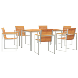 7-częściowy zestaw jadalny z litego drewna akacjowego, Stół jadalny na świeżym powietrzu 180x90x75 cm z litego drewna akacjowego