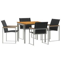 5-częściowy zestaw do jedzenia z litego akacjowego drewna vidaXL, Stół do jedzenia na zewnątrz 90x90x74.5 cm z akacjowego drewna