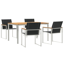 Zestaw ogrodowy - 5-częściowy z litego drewna akacjowego, Stół do jedzenia na świeżym powietrzu 150x90x75 cm z litego drewna akacjowego
