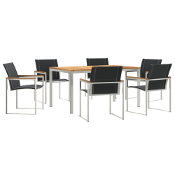 7-częściowy zestaw obiadowy do ogrodu z litego drewna akacjowego, Stół do jedzenia na świeżym powietrzu 150x90x75 cm z litego drewna akacjowego