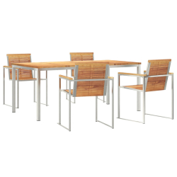 5-częściowy zestaw do jadalni w ogrodzie z litego drewna tekowego, Stół do jadalni na świeżym powietrzu 180x90x75 cm z litego drewna tekowego