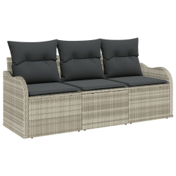 Zestaw 3-częściowy sofa ogrodowa  z poduszkami jasnoszary polirattan