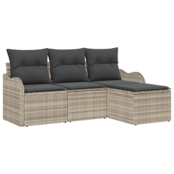 4-częściowy zestaw sof ogrodowych z poduszkami jasnoszary rattan PE, 2-osobowa sofa ogrodowa z poduszkami jasnoszary rattan PE
