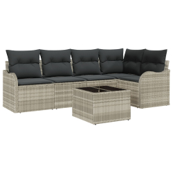 6-częściowy zestaw sofy ogrodowej z poduszkami szary rattan PE, 2-osobowa sofa ogrodowa z poduszkami jasnoszary rattan PE