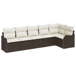 Zestaw Sofy Ogrodowej 6 Sztuk z Poduszkami Brązowy Rattan PE, 2-osobowa Sofa Ogrodowa z Poduszkami Brązowa Rattan PE