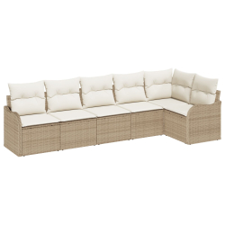 Zestaw 6-częściowy sof ogrodowych z poduszkami Beżowy Rattan, Sofa ogrodowa dla 2 osób z poduszkami Beżowy Rattan