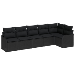 6-częściowy zestaw sofy ogrodowej z poduszkami czarny rattan, Sofa ogrodowa dla 2 osób z poduszkami czarny rattan