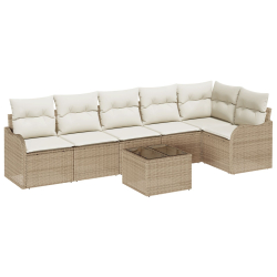 7-częściowy zestaw sofa ogrodowa z poduszkami brązowy rattan polirattanowy, 2-osobowa sofa ogrodowa z poduszkami beżowy rattan polirattanowy