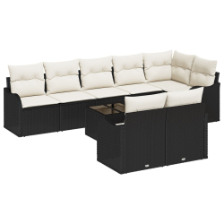 8-częściowy zestaw sof z poduszkami brązowy synthetic rattan, 2-osobowa sofa ogrodowa z poduszkami czarny synthetic rattan