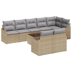 Zestaw Sof Ogrodowych 9-częściowy z Poduszkami Czarny Poli Rattan, 2-osobowa Sofa Ogrodowa z Poduszkami Beżowy Poli Rattan