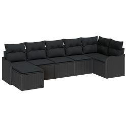 Zestaw Sofy Ogrodowej z Poduszkami Czarny Rattan PE, Zestaw Sofy Ogrodowej dla Dwóch Osób z Poduszkami Czarny Rattan PE