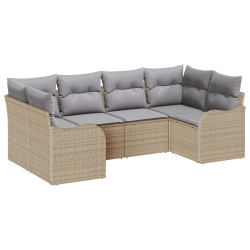 6-Częściowy Zestaw Sofy Ogrodowej z Poduszkami Beżowy Poly Rattan, Dwumiejscowa Sofa Ogrodowa z Poduszkami Beżowy Poly Rattan