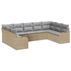 9-częściowy zestaw sofy ogrodowej z poduszkami beżowy poli rattan, 2-osobowa sofa ogrodowa z poduszkami beżowa poli rattan