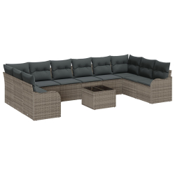 10-częściowy zestaw sofy ogrodowej z poduszkami czarny rattan, 2-osobowa sofa ogrodowa z poduszkami szary rattan