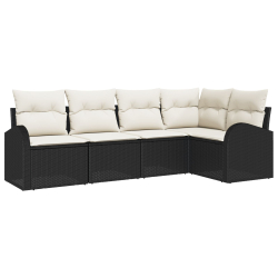 Zestaw 5-częściowy sofa ogrodowa z poduszkami czarny polirattan