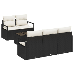 6-elementowy zestaw sof ogrodowych z poduszkami czarny rattan, 2-osobowa sofa ogrodowa z poduszkami czarny rattan