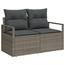 Zestaw 6-częściowy sofa ogrodowa z poduszkami Szary Poli Rattan, Sofa ogrodowa 2-osobowa z poduszkami Szary Poli Rattan