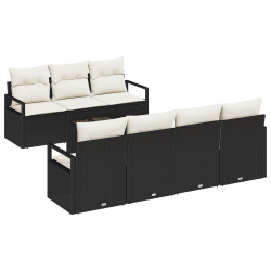 8-częściowy zestaw sof ogrodowych z poduszkami czarny rattan, 2-osobowa sofa ogrodowa z poduszkami czarny rattan