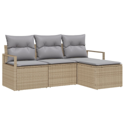 Zestaw 4-częściowy sofy ogrodowej z poduszkami Beżowy poli rattan, Sofa ogrodowa 2-osobowa z poduszkami Beżowy poli rattan
