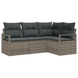 4-Częściowy zestaw sofy ogrodowej z poduszkami Szary Poly Rattan, Sofa ogrodowa 2-osobowa z poduszkami Szary Poly Rattan