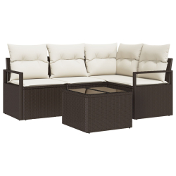 Zestaw 4-częściowy sofa ogrodowa z poduszkami szary polirattan, Dwuosobowa sofa ogrodowa z poduszkami brązowa polirattan