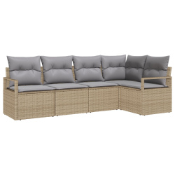 Zestaw Sofowy Ogrodowy z Poduszkami Beżowy Poli Rattan, Sofa Ogrodowa dla 2 osób z Poduszkami Beżowy Poli Rattan