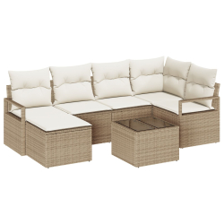 7-częściowy zestaw sofy ogrodowej z poduszkami Rattan w kolorze brązowym, 2-osobowa sofa ogrodowa z poduszkami Beżowy rattan