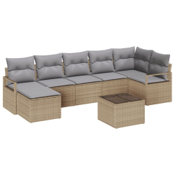 Zestaw sof ogrodowych 8-elementowy z poduszkami czarny polyrattan, Sofa ogrodowa 2-osobowa z poduszkami beżowy polyrattan