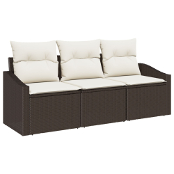 Zestaw 3-częściowy Sofa Ogrodowa z Poduszkami Brązowy Polirattan