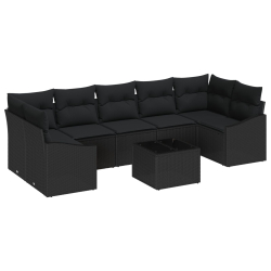 Zestaw 8 elementów sofa ogrodowa z poduszkami czarny polirattan