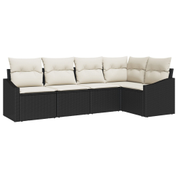 Zestaw 5-częściowy sofy ogrodowej z poduszkami czarny poly rattan