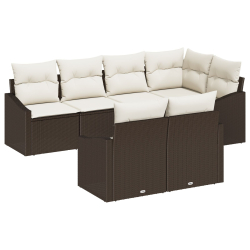 Zestaw 7-częściowy sofa ogrodowa z poduszkami brązowy polirattan
