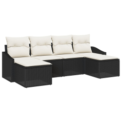 Zestaw 6-częściowy sofa ogrodowa z poduszkami czarny polirattan