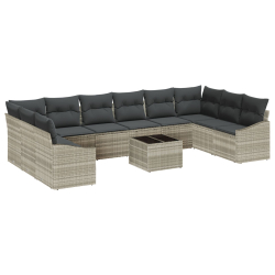 Zestaw 11-częściowy sofa ogrodowa z poduszkami Szary Polirattan