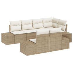 7-częściowa składana sofa ogrodowa z poduszkami Beżowy Rattan Poliester
