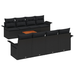 Zestaw sofy ogrodowej  w 9 częściach z poduszkami czarny poli rattan teak