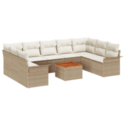 Zestaw 10-częściowy sofa ogrodowego z poduszkami Beżowy Rattan Akacjowy