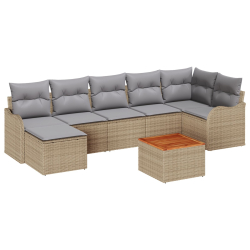 8-częściowy zestaw sof ogrodowych z poduszkami Beżowy Poli rattan, 2-osobowa sofa ogrodowa z poduszkami Beżowy Poli rattan