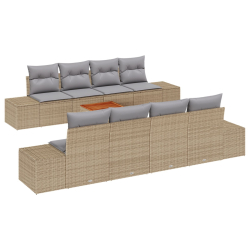 Zestaw 9-częściowy sof ogrodowych z poduszkami Beżowy Poly Rattan Akacja