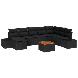 Zestaw 9 Sofa Ogrodowa z Poduszkami Czarny Polirattan Akacja