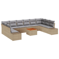 Zestaw 11-częściowy Sofy Ogrodowej z Poduszkami Beżowej Poly Rattan