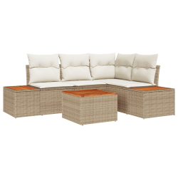Zestaw 5-częściowy sofa ogrodowa z poduszkami beżowy poli rattan akacja