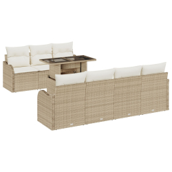 8-elementowy zestaw sof ogrodowych z poduszkami beżowy rattan poliester, sofa ogrodowa 2-osobowa z poduszkami beżowy rattan