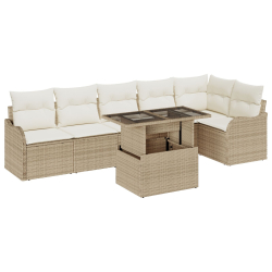 Zestaw Sof Ogrodowych z Poduszkami Beżowy Rattan, Sofa dla 2 Osób z Poduszkami Beżowy Rattan